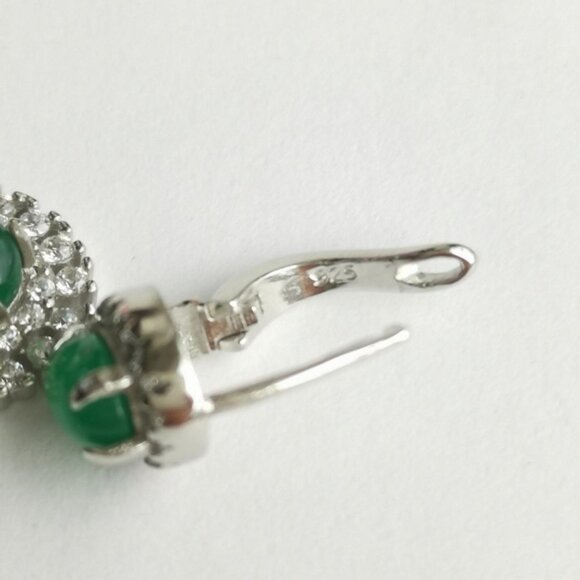 Green Chalcedony White Sapphire Halo Earrings Sterling Silver  Leverback - Picture 6 of 7